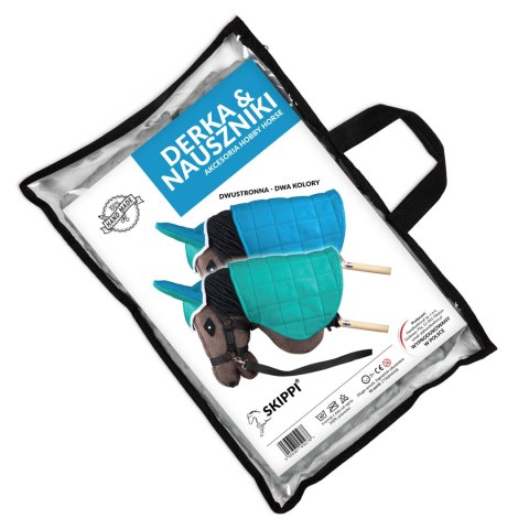 Derka dwustronna i nauszniki Skippi dla Hobby Horse - mięta i niebieski