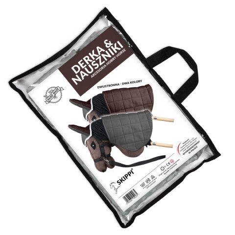 Derka dwustronna i nauszniki Skippi dla Hobby Horse - szary i brąz