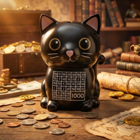 Skarbonka Kot do wykreślania - prezent dla dziecka, urodziny, wielorazowa