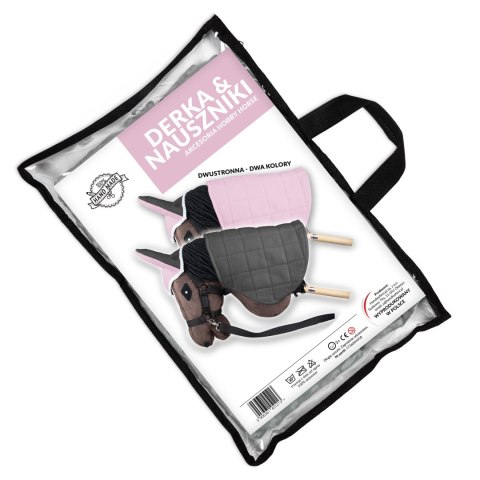 Zestaw Skippi - Hobby Horse Gniady - Derka i nauszniki - różowa i szara